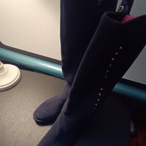 MARC FISHER NAVY LEATHER KNEE HIGH BOOTS SIDE ZIPPER SIZE  61/2 (suede)